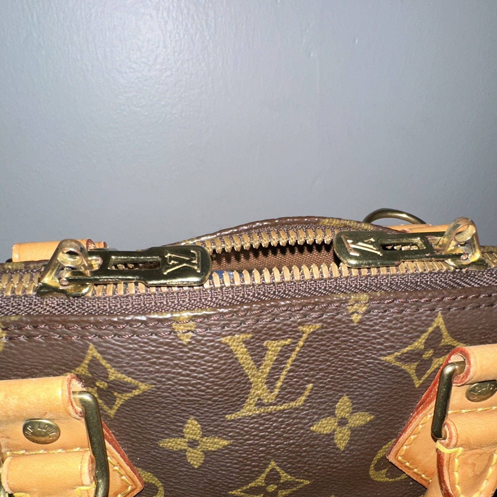 Louis Vuitton Monogram Brown Medium Dome Satchel Top Handle Zip Gold Lock