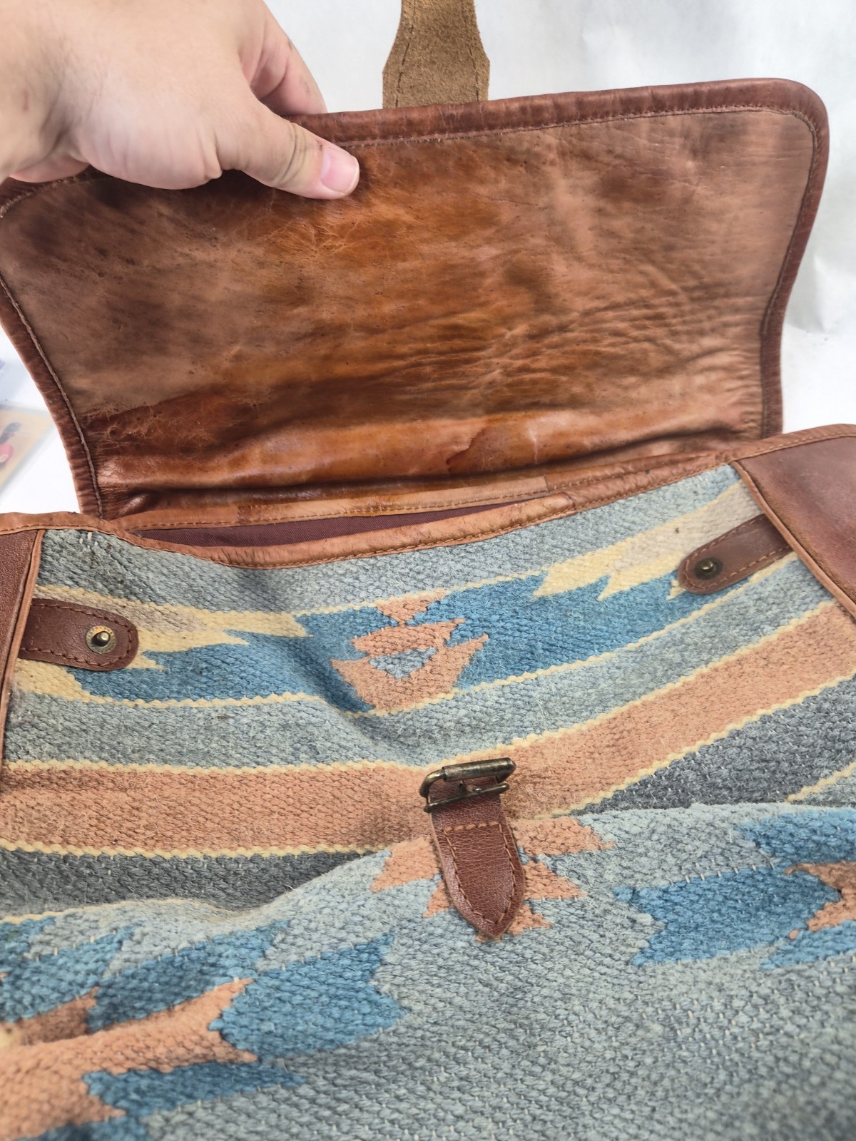 Cambridge Santa Fe Saddleblanket Wool Blend Leather Aztec Southwest Satchel Tote