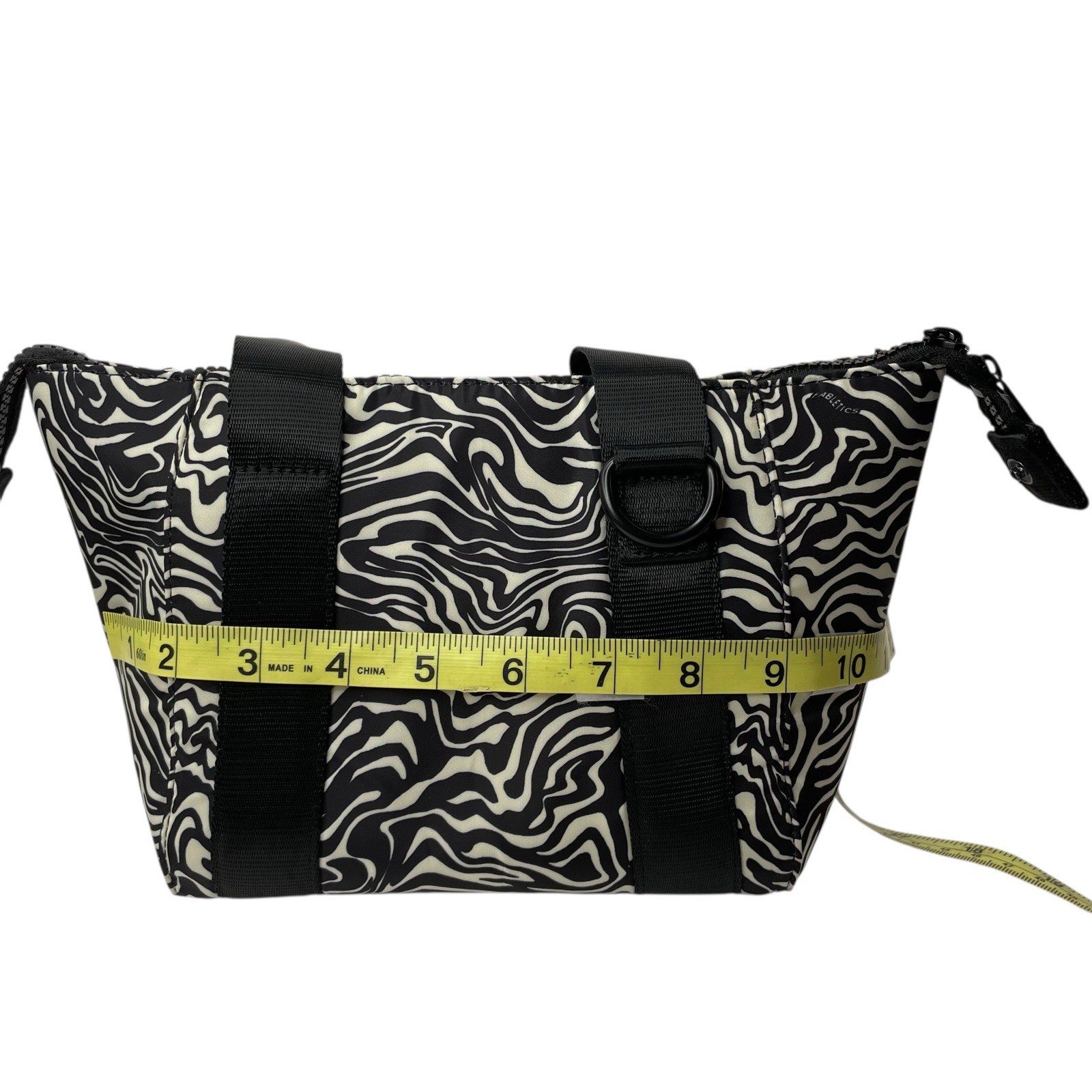 Fabletics Mini Grip Duffle Marbled Zebra Print Black Off White Gym Bag