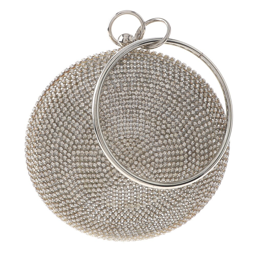 Silver Tone Metal Glitter Fabric Rhinestone Clutch Evening Bag TLX173-SIL