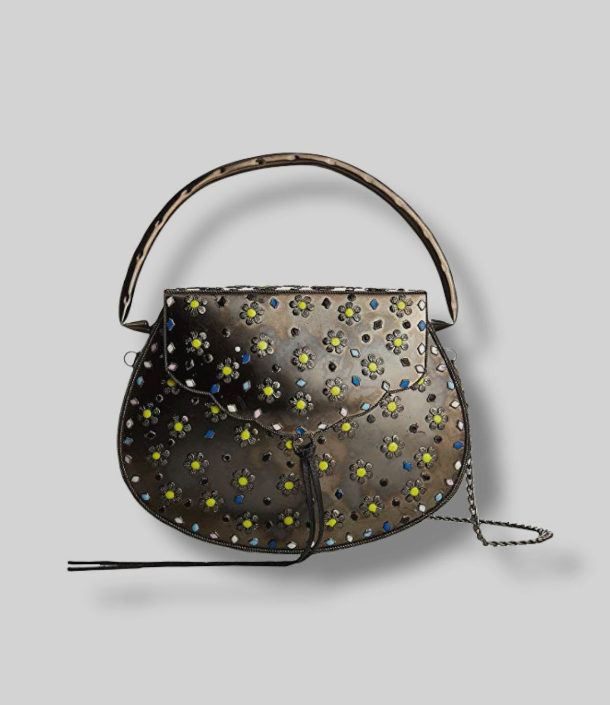 $128 Sam Edelman Womens Black Georgia Iron Leather Handbag Crossbody Satchel Bag