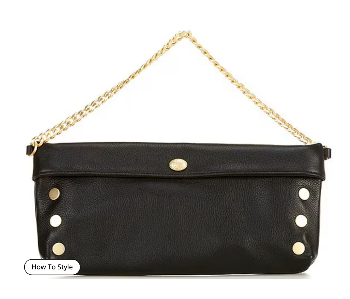 NWT Hammitt Invitation Black Leather Brushed Gold Clutch
