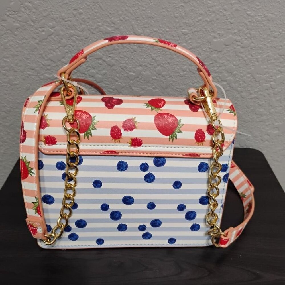 NWT Betsey Johnson Strawberries Blueberries Crossbody Purse Bag w/Charm Summer