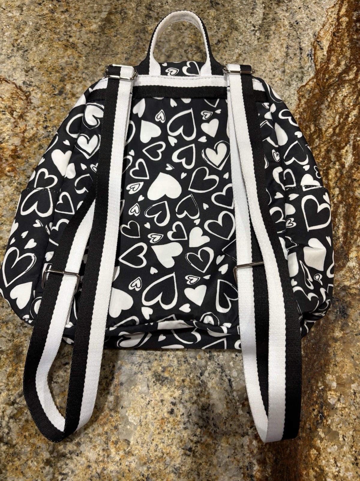 Brighton Endless Love Black And White With Hearts All Over Small Backpack