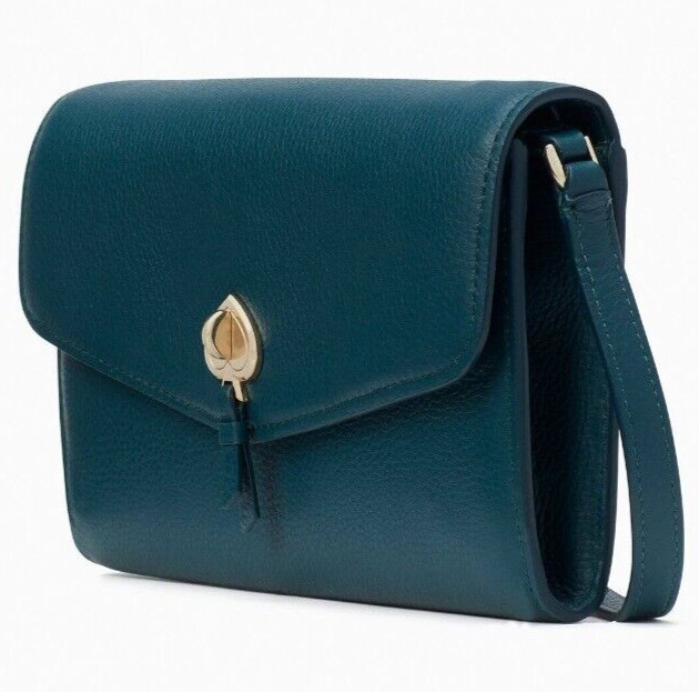 Kate Spade Marti Leather Flap Wallet Crossbody K6027 Dark Green Blue NWT $249 FS