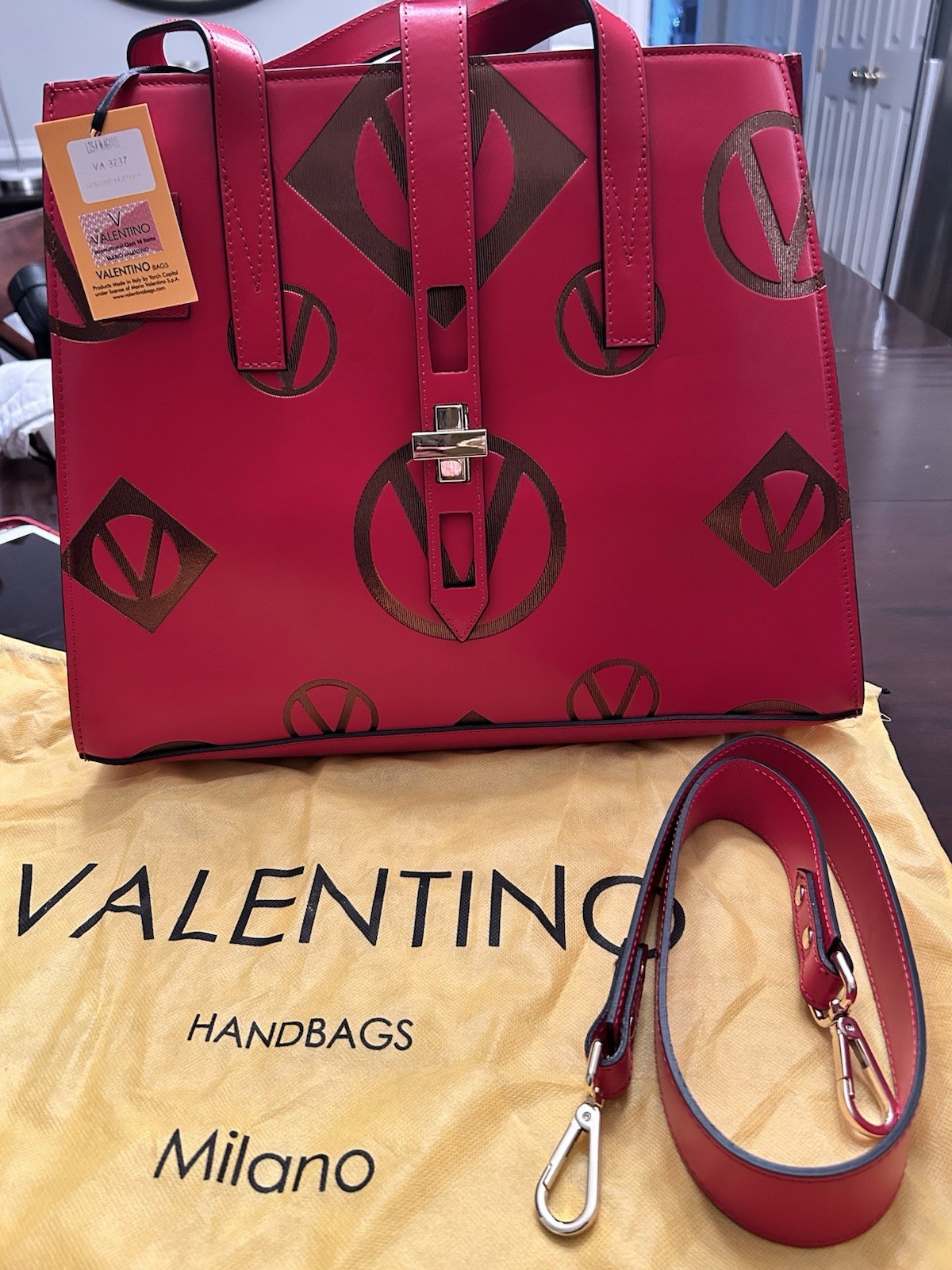 Valentino Red Leather Bag with V Logo All Leather Authentic