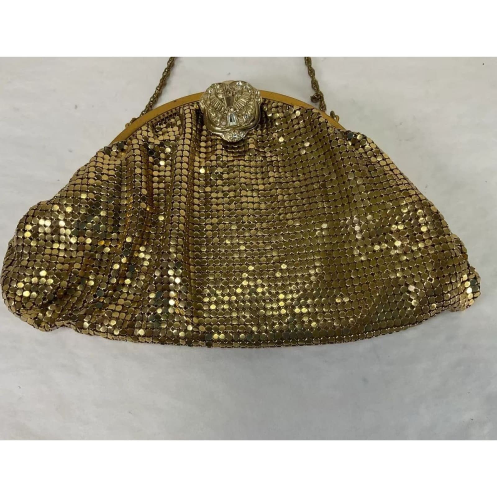Vintage Whiting & Davis Gold Mesh Evening Glittering Fashion Handbag Semi-Circle