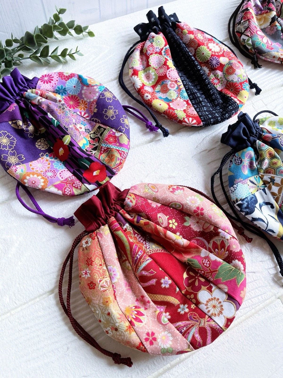 Kimono Mini Pouch, drawstring Pouch, Kimono Patchwork Bag Organizer,