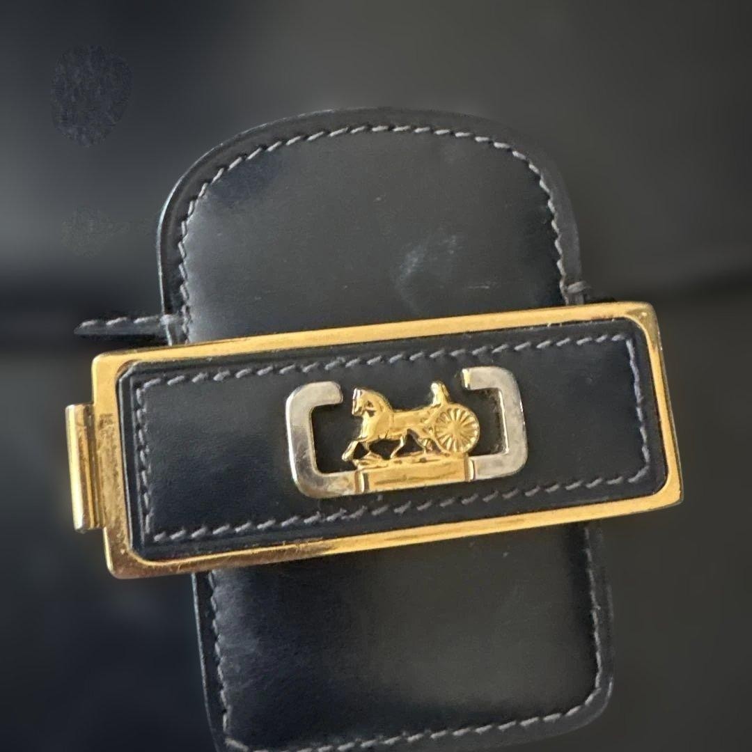 Celine Horse Carriage Shoulder Bag Navy Leather Gold Hardware 9.4×7.1×2.4 inch