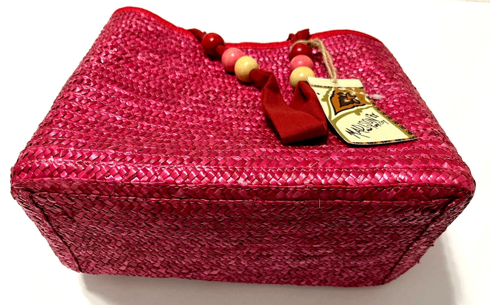 MADISON 88 New York City Women Cherry Straw Handbag Tote Round Wood Bead NEW TAG