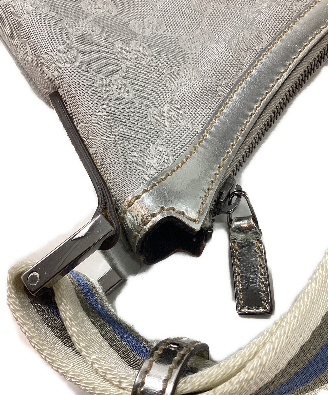 GUCCI 181092 Shoulder bag GG canvas One shoulder Silver Authentic From Japan