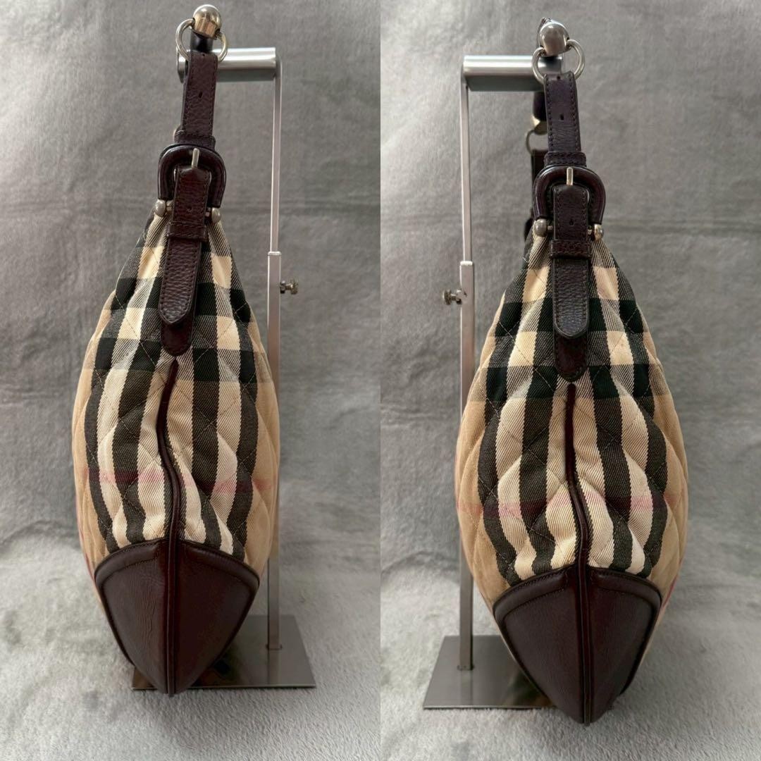Burberry Nova Check Quilted Hobo Bag Beige Shoulder Horse Logo Auth