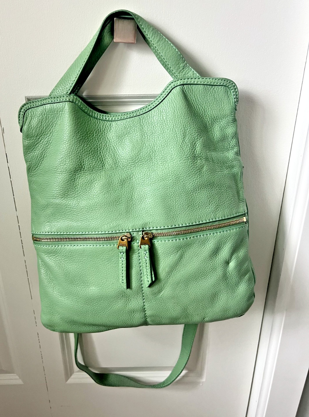 Fossil Erin Tote Winter Green Pebbled Leather Shoulder Bag Tags Dust Bag NWOT