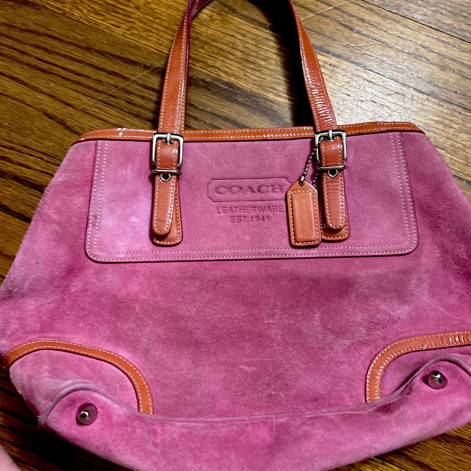 Coach Ltd Ed Hampton PINK Suede Leather Carryall Tote Bag Purse Satchel 9607