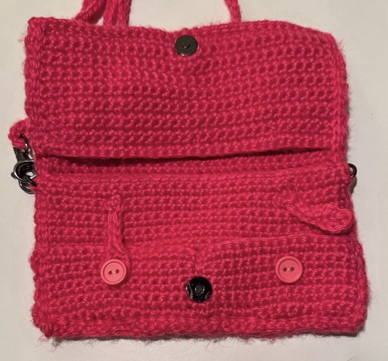 Handmade Pink Shoulder Bag Button Accent Magnetic Closure Inner Pockets Women