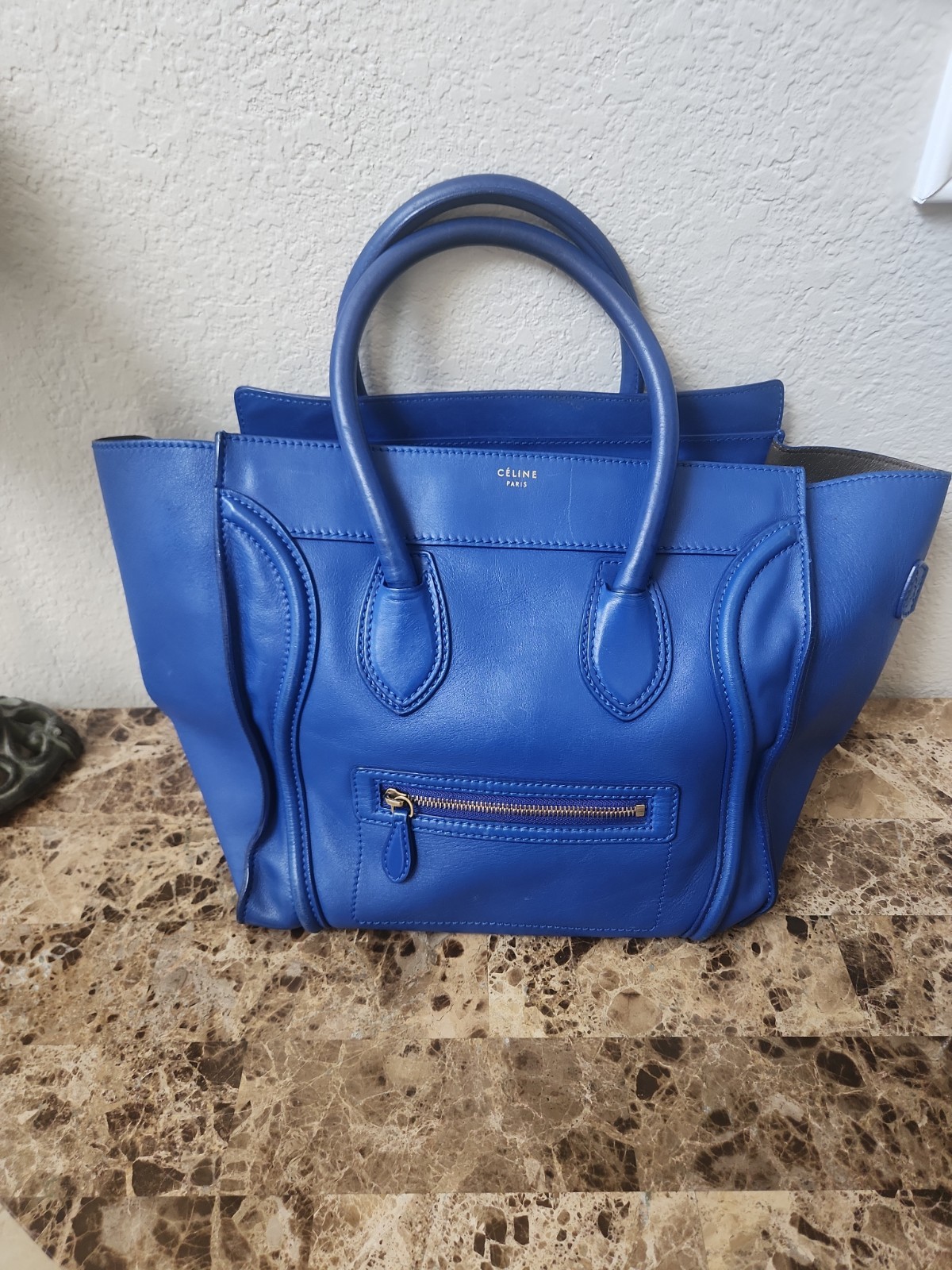 Celine Royal Blue Smooth Calfskin Leather Micro Luggage Tote Bag
