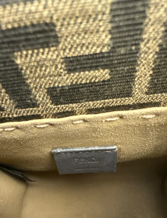 Authentic Fendi Roma Mini Zucca Canvas Shopper Bag Brown Leather Crossbody Mini
