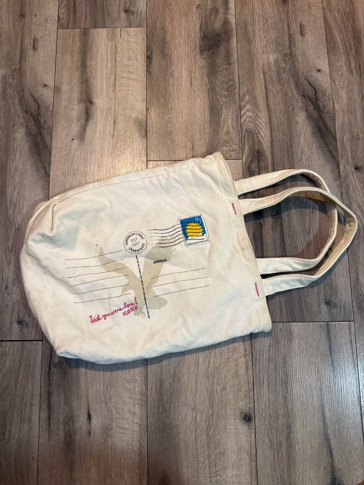 American Eagle Outfitters Canvas Tote Bag Greetings From AEO Postcard Design Cre