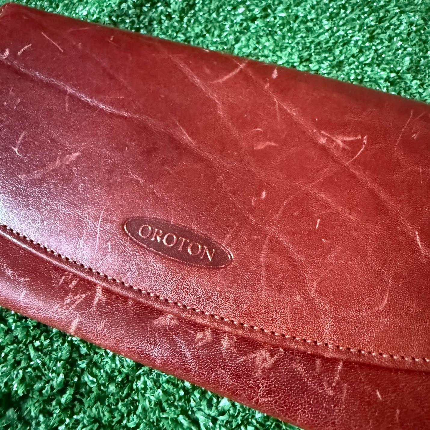 Oroton Vintage Brown Cowhide Leather Bifold Wallet Classic Designer Unisex