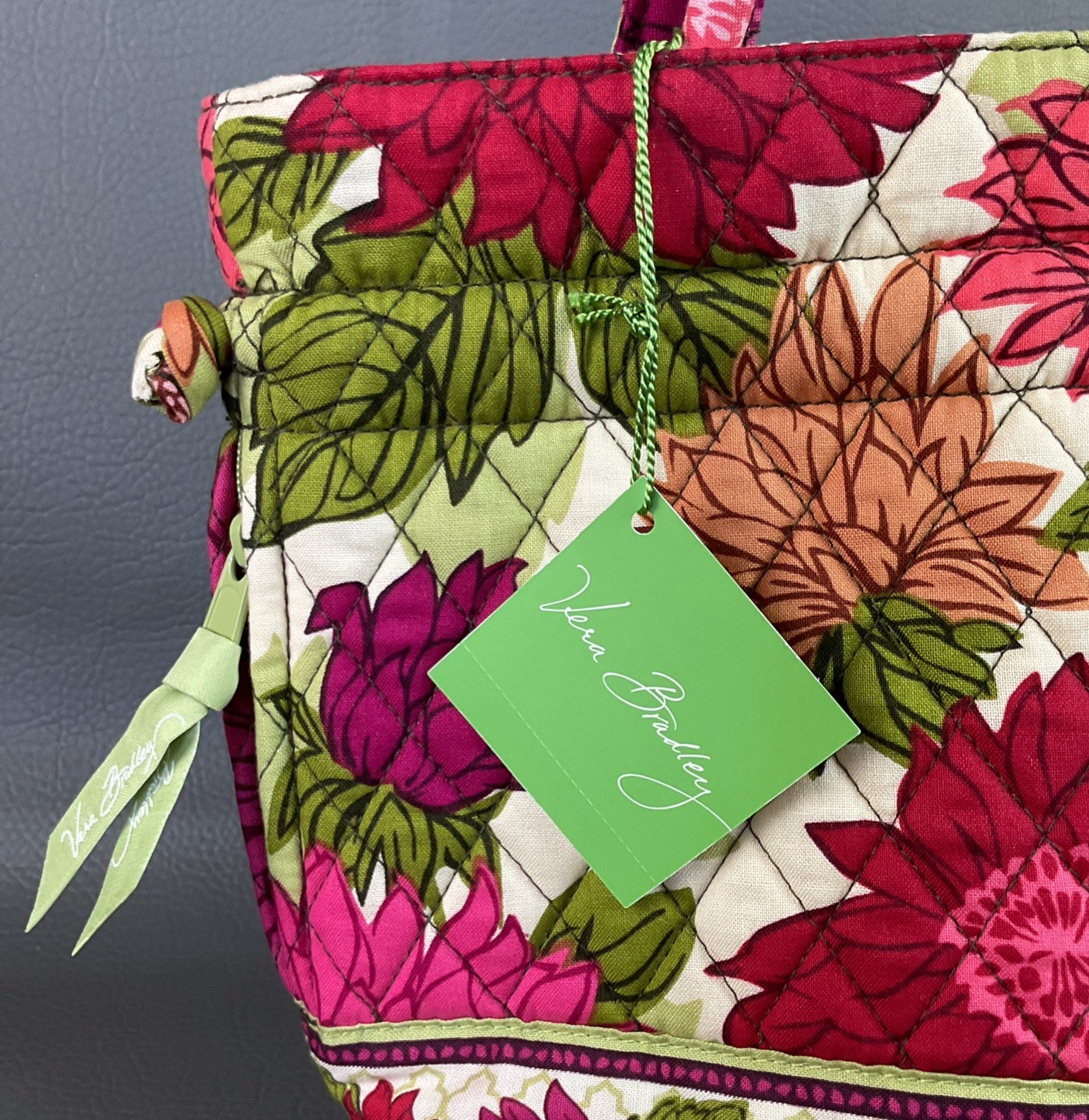 Vera Bradley Hello Dahlia Emma Quilted Drawstring Bucket Bag Cottage Core Floral