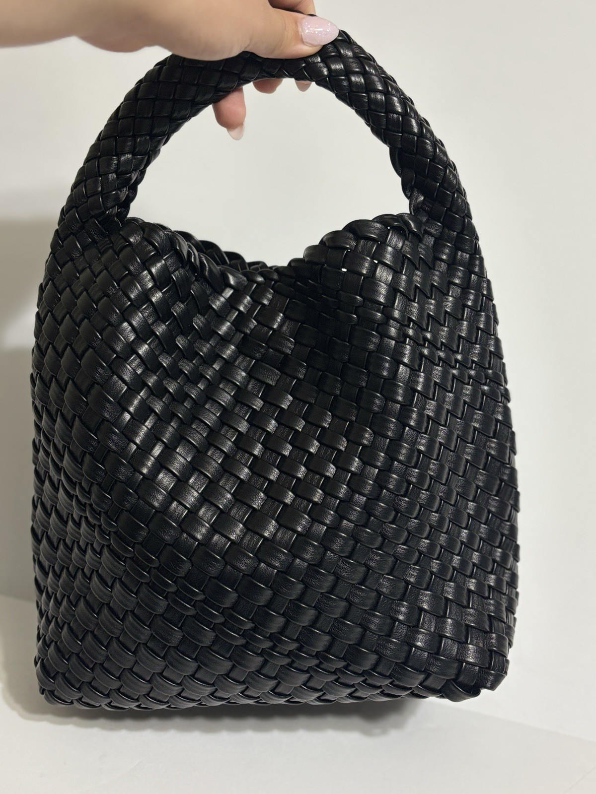 Black Woven Hobo Handbag Small Underarm Shoulder Purse Braided Soft Slouchy