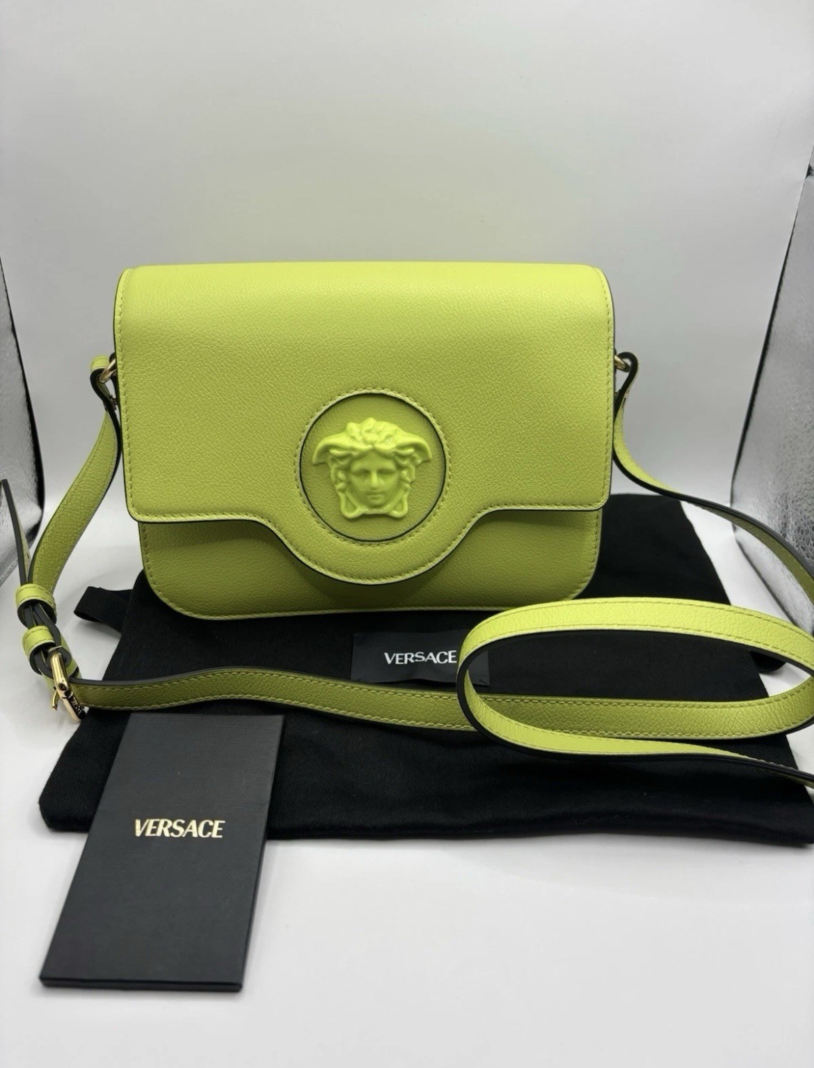 Versace bag La Medusa Logo Plaque Citron Leather Crossbody New $1625 Authentic