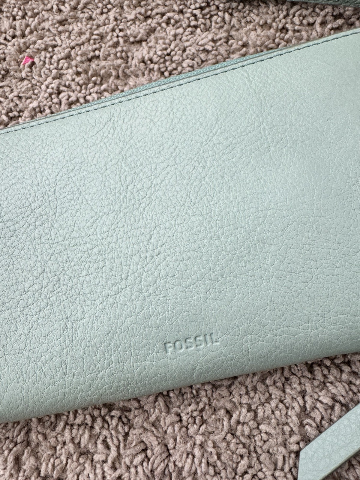 Fossil Pebbled Leather Crossbody Bag Robins Egg Blue RFID Wallet Zip Around Set