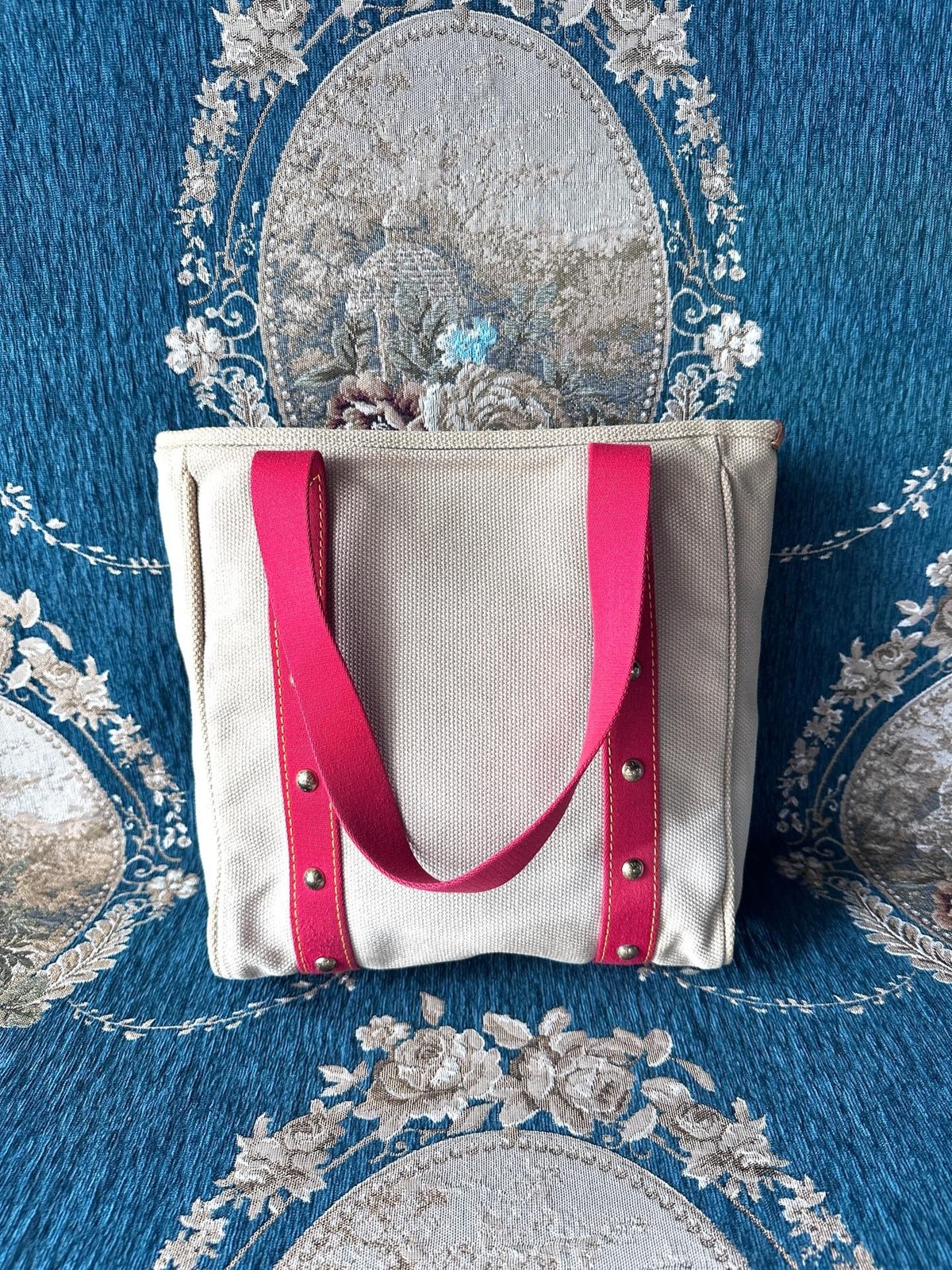Louis Vuitton Antigua Cabas MM Beige Red Canvas GHW Adjustable Tote Bag Rare