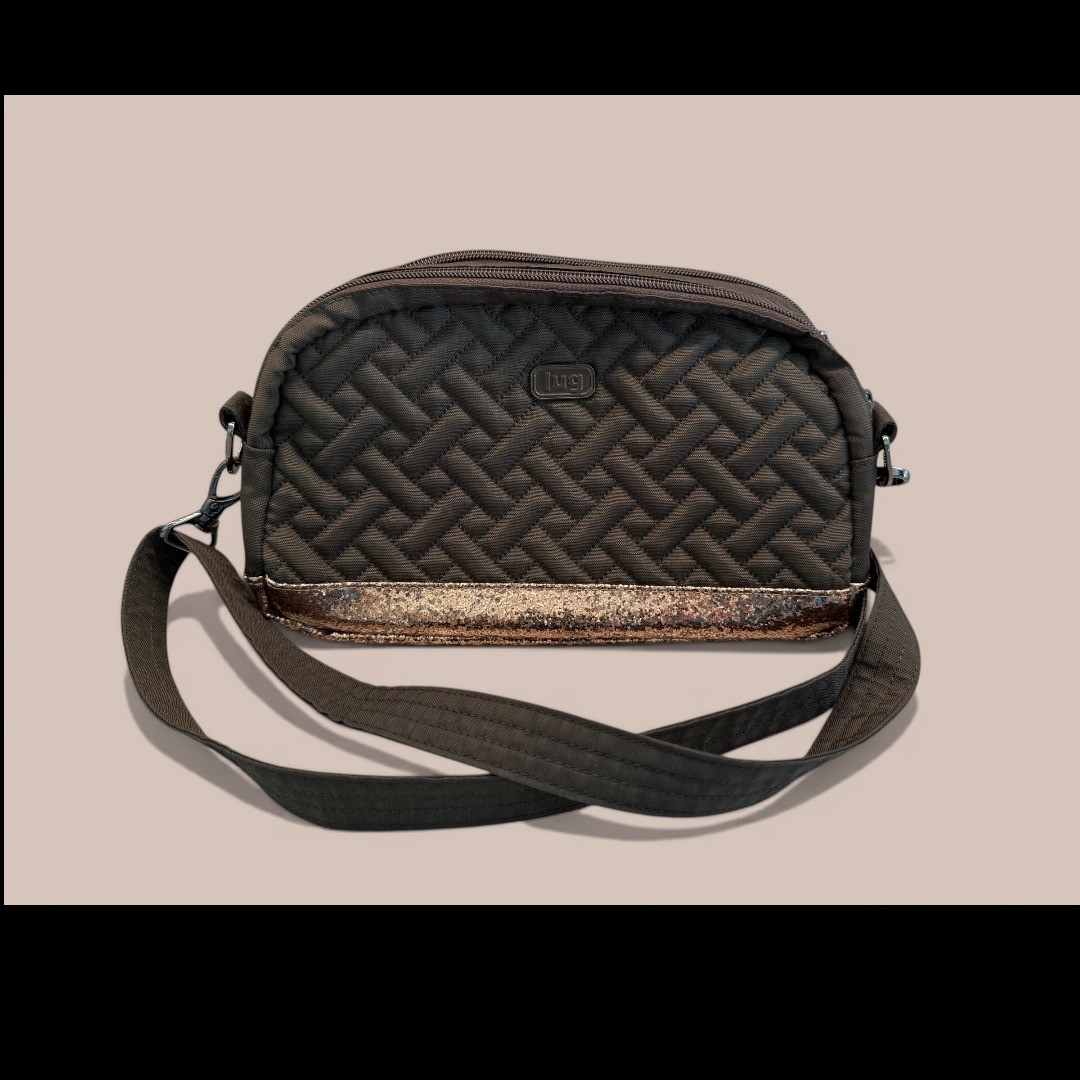 Brown with Bronze Sparkles/Glitter Lug Smooth and Quilted Punter Crossbody Bag