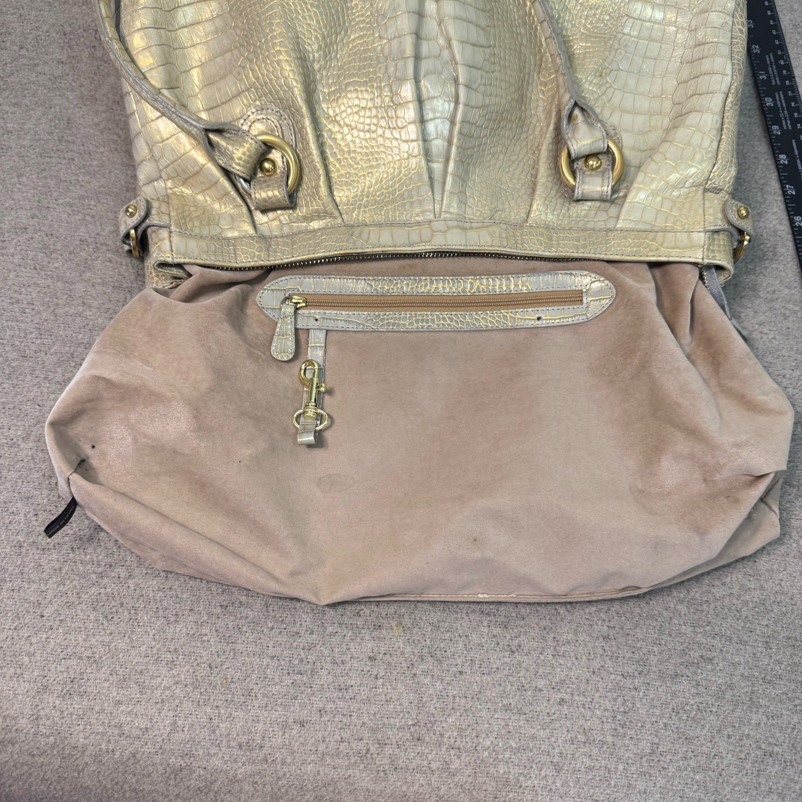 Brahmin Purse Leather Croc Golden Pistachio Horizontal Shoulder Bag 14×7 Y2K VTG