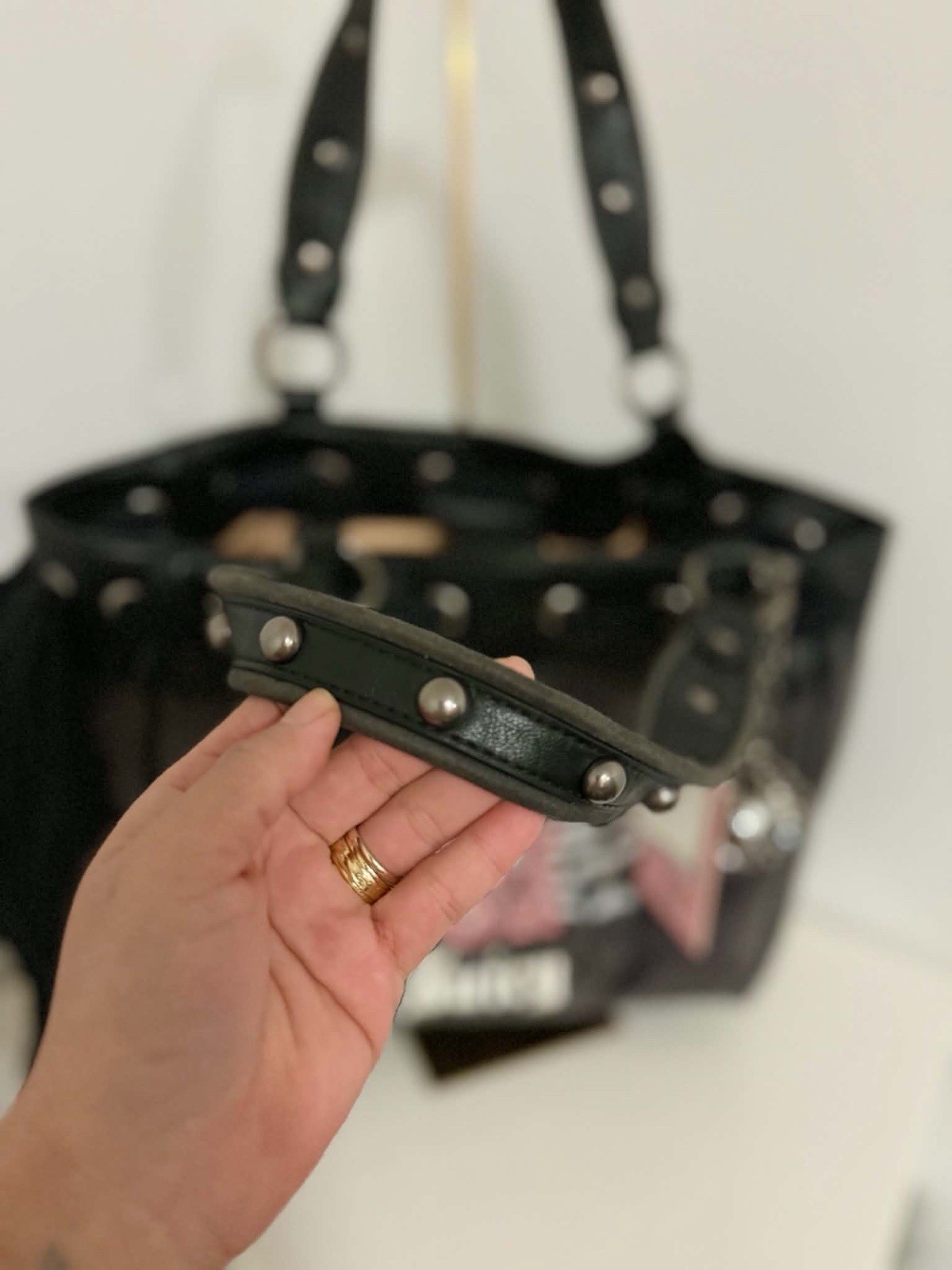 Juicy Couture grey/black velour tote logo with heart charm double handles