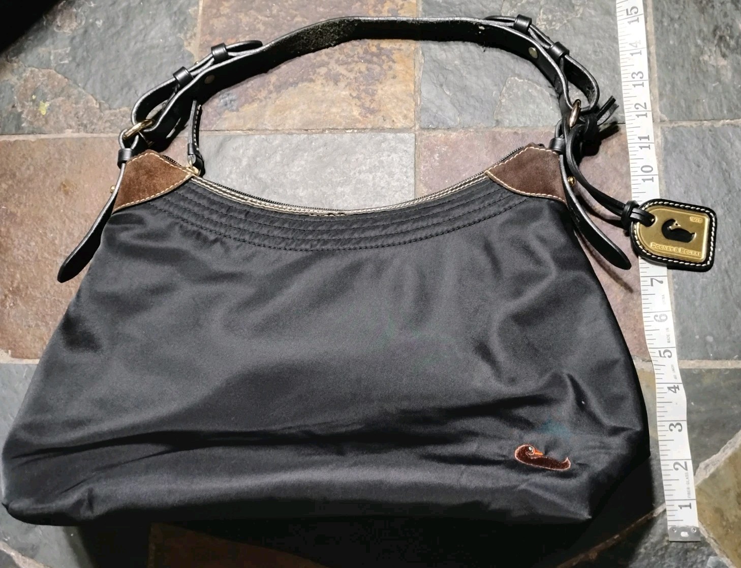 Dooney & Bourke Erica Hobo Bag Shoulder Tote Black Nylon Pink Int.Leather Strap