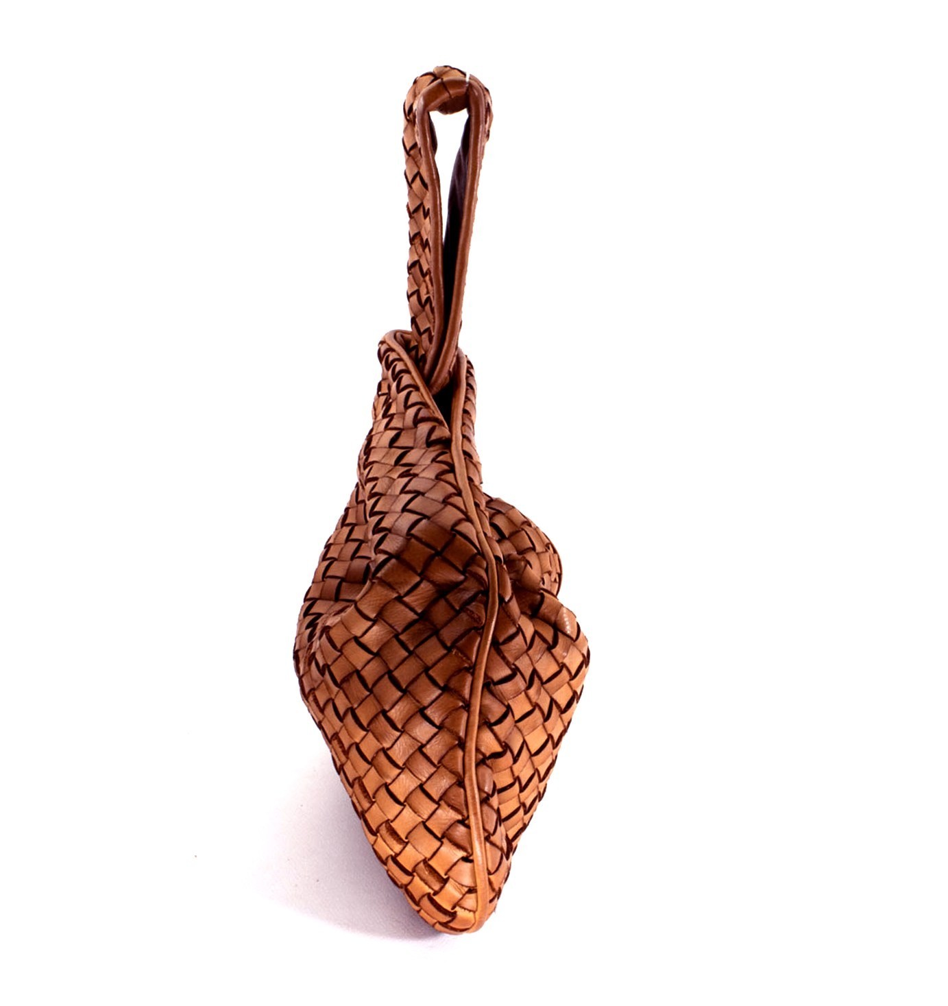 ITALIAN GENUINE HAND WOVEN VINTAGE-WASHED LEATHER WRISTLET BAG – MADE IN ITALY