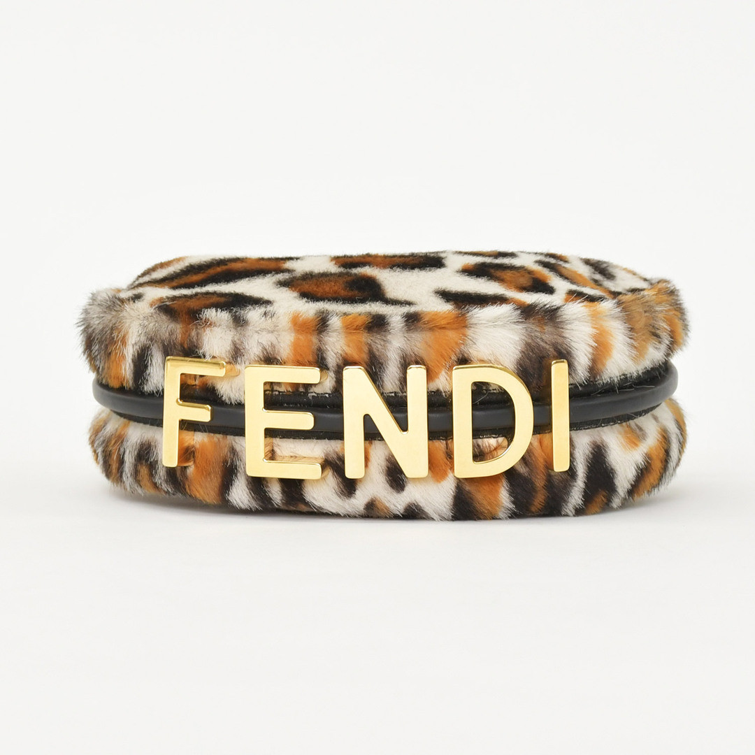 FENDI Graphy Mini 7AS089 Ponyhair Leopard Handbag White Brown GHW Italy NM Authe