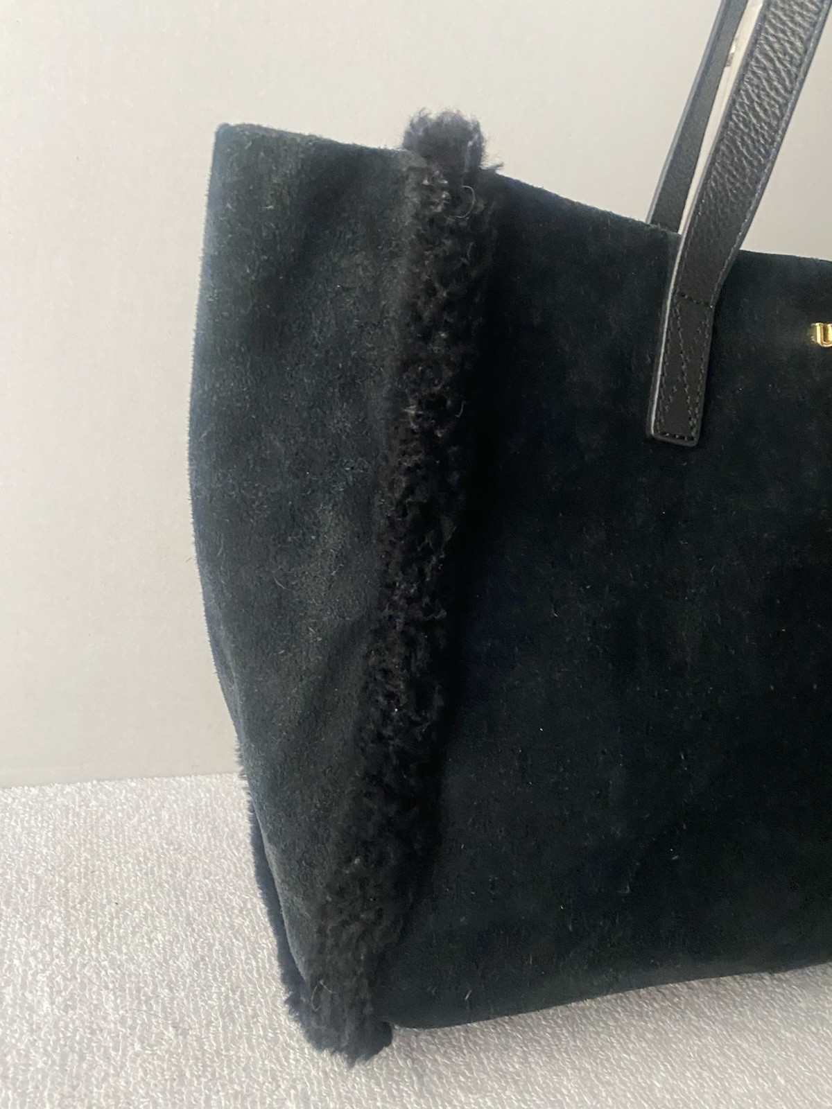 Ugg Australia Tote Sheepskin Suede Leather Tote Shoulder Bag Black Large