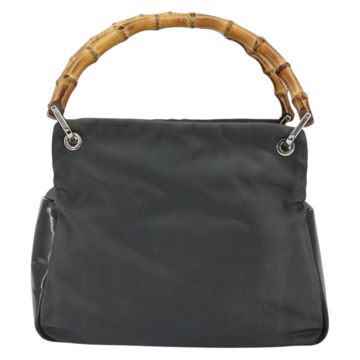GUCCI Bamboo Hand Bag Nylon Gray Silver 000 1014 0575 Auth bs32394