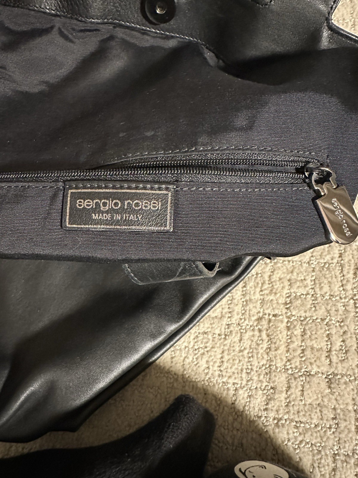 Sergio Rossi Black Tote Bag Buckle Accent Silver Hardware Bottom Studs