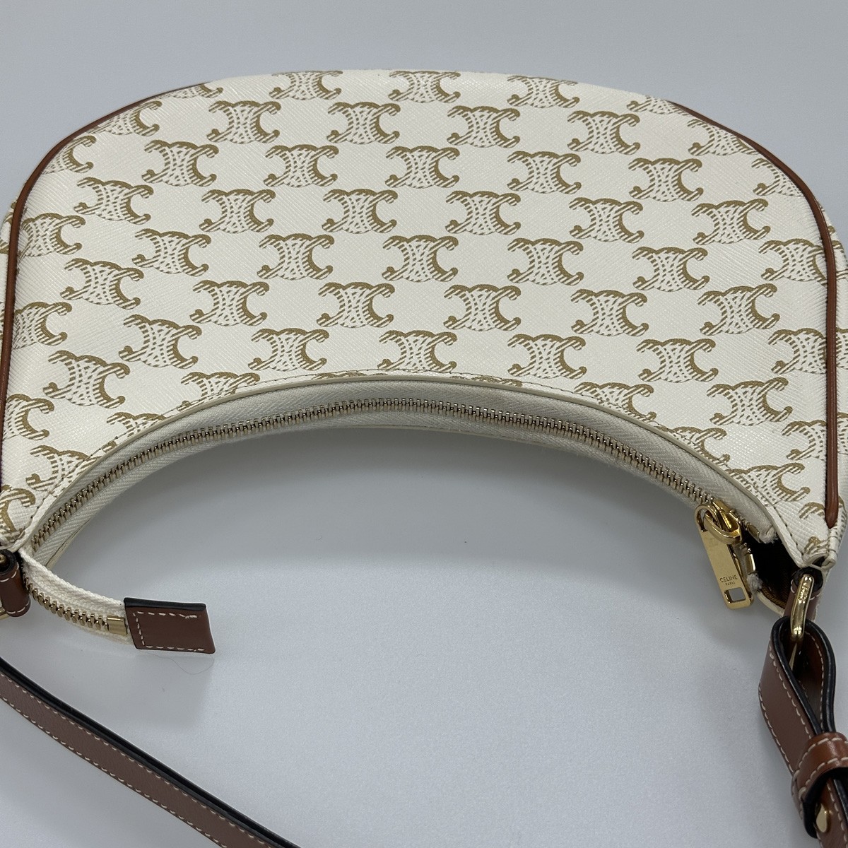 Celine White AVA Pea-shaped Bag, Underarm Bag, Canvas and Leather with Dust Bag