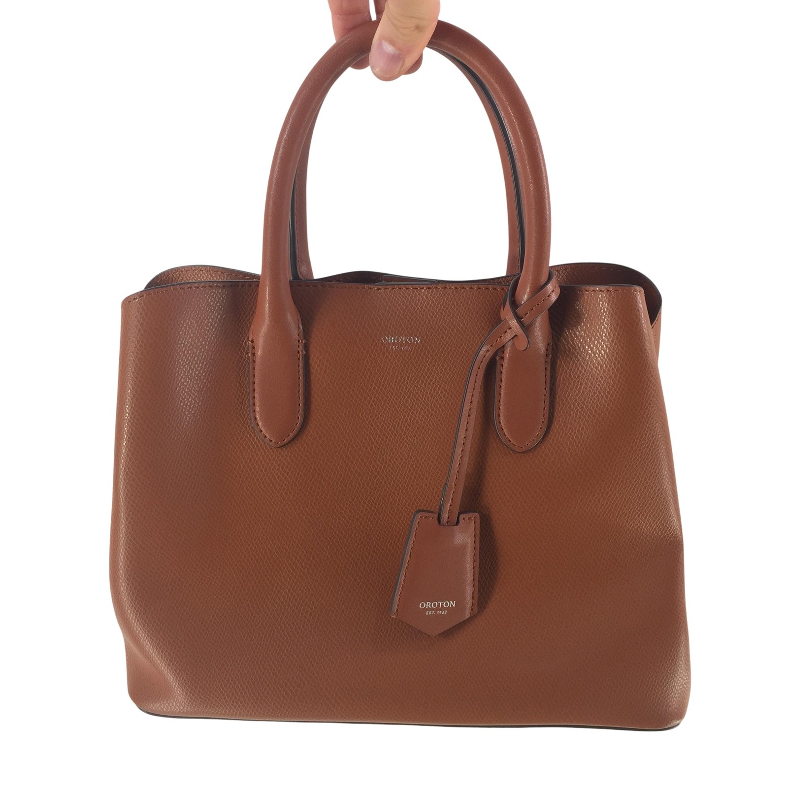 Oroton Muse Small Three Pocket Day Bag Tan Brown Leather 134081