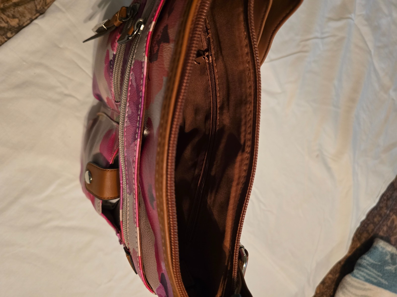 Rosetti new Floral Crossbody Bag NWOT pink purple multipocket faux leather purse
