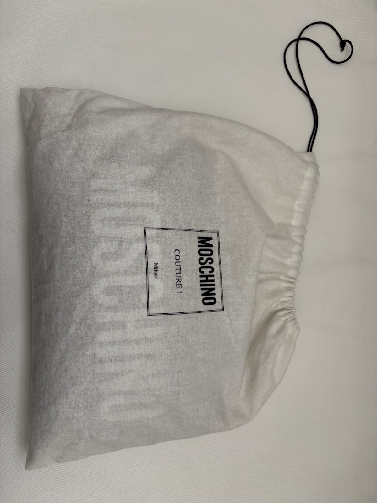 Authentic Moschino Logo-Print Wristlet Crossbody Pouch Bag Black White Leather