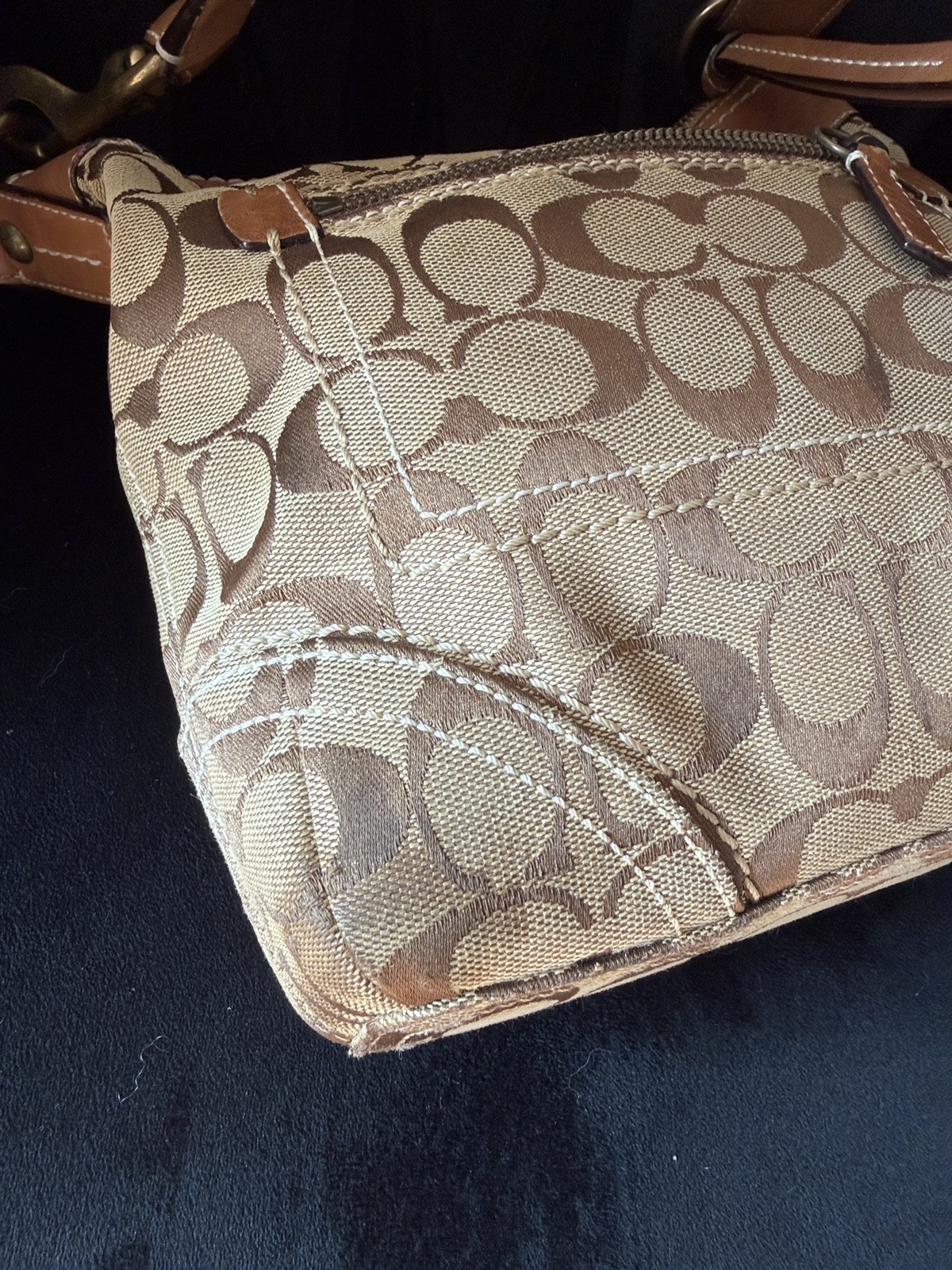 Coach 10403 Tan Brown Logo Canvas & Tan Leather Shoulder/Crossbody Purse