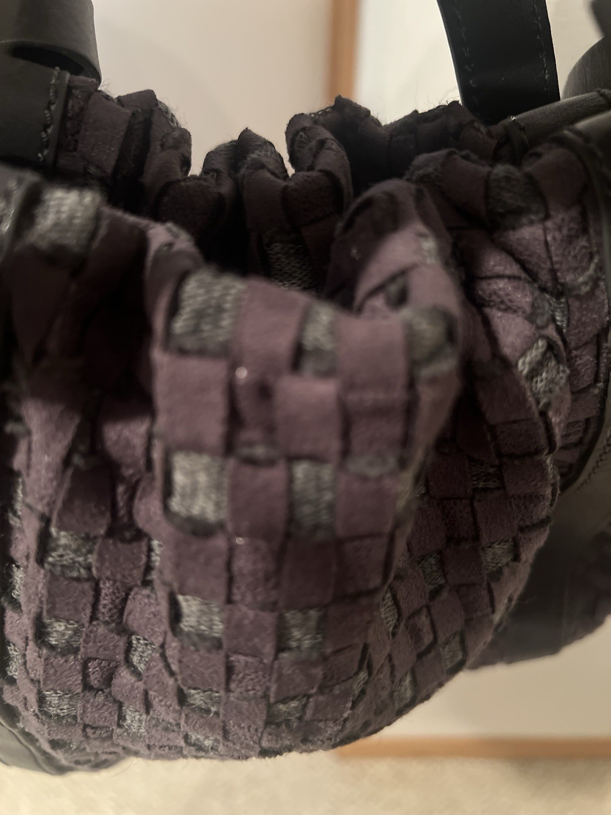 Francesco Biasia Leather / Fabric Handbag Woven Grey/ Purple Made In Italy