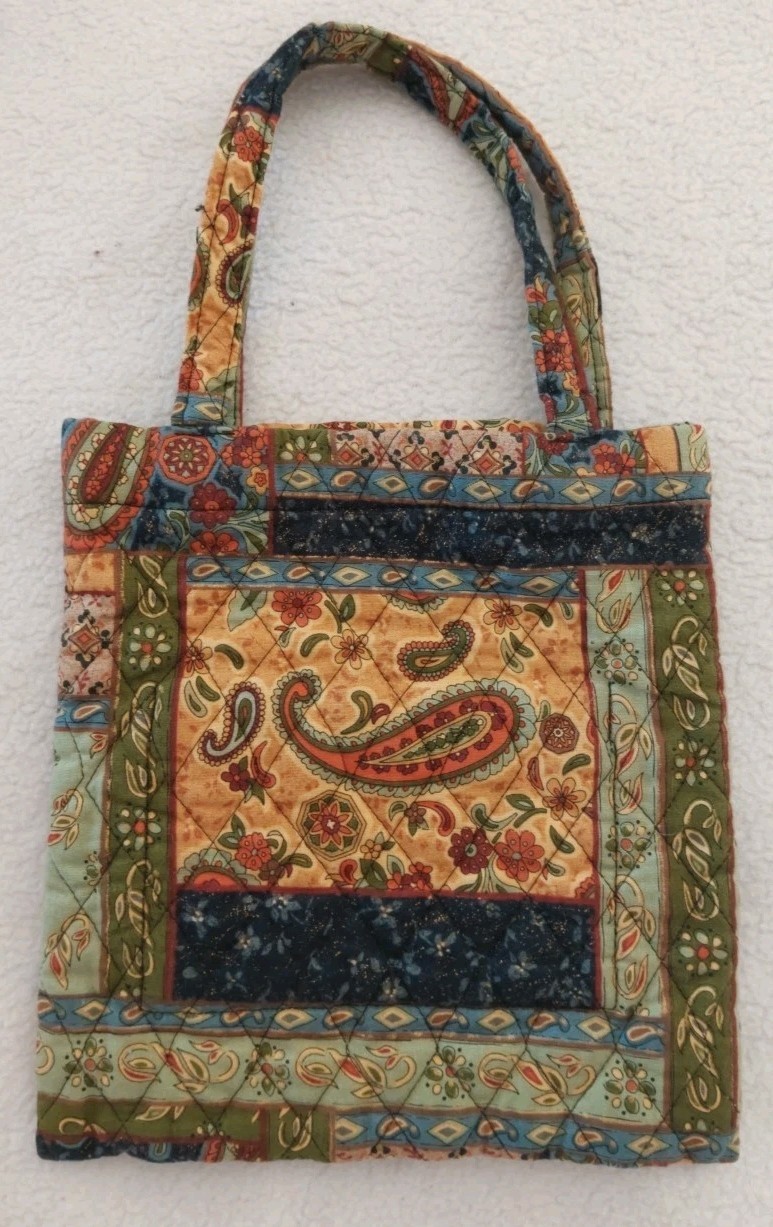 Quilted Purse Handmade Paisley Blue, Green, Beige, Gold With Handle One