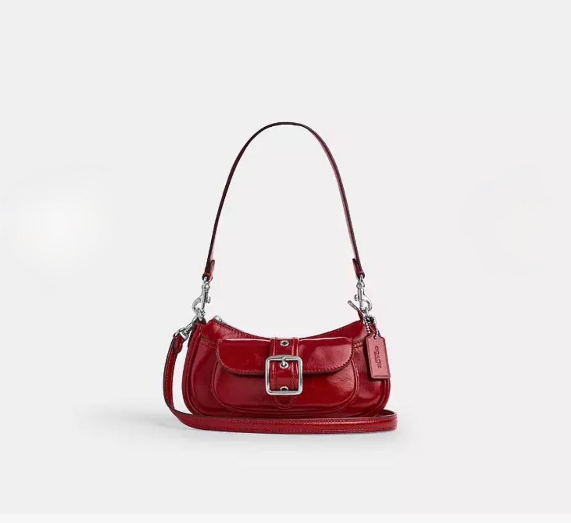 COACH ASHTON MINI SHOULDER BAG | DARK CARDINAL RED GLAZED LEATHER | SILVER | NWT
