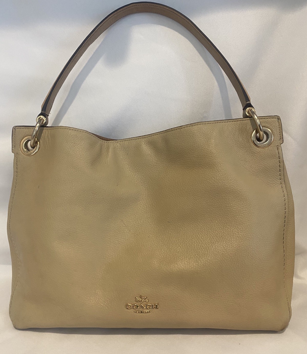 Coach Clarkson Hobo 24947 Pebble Leather Shoulder Bag Beige Taupe COA EUC