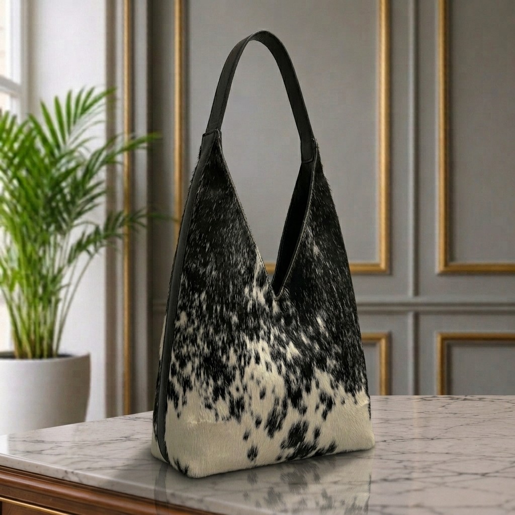 Natural Black Cream Speckled Hair-On Cowhide Leather Bag