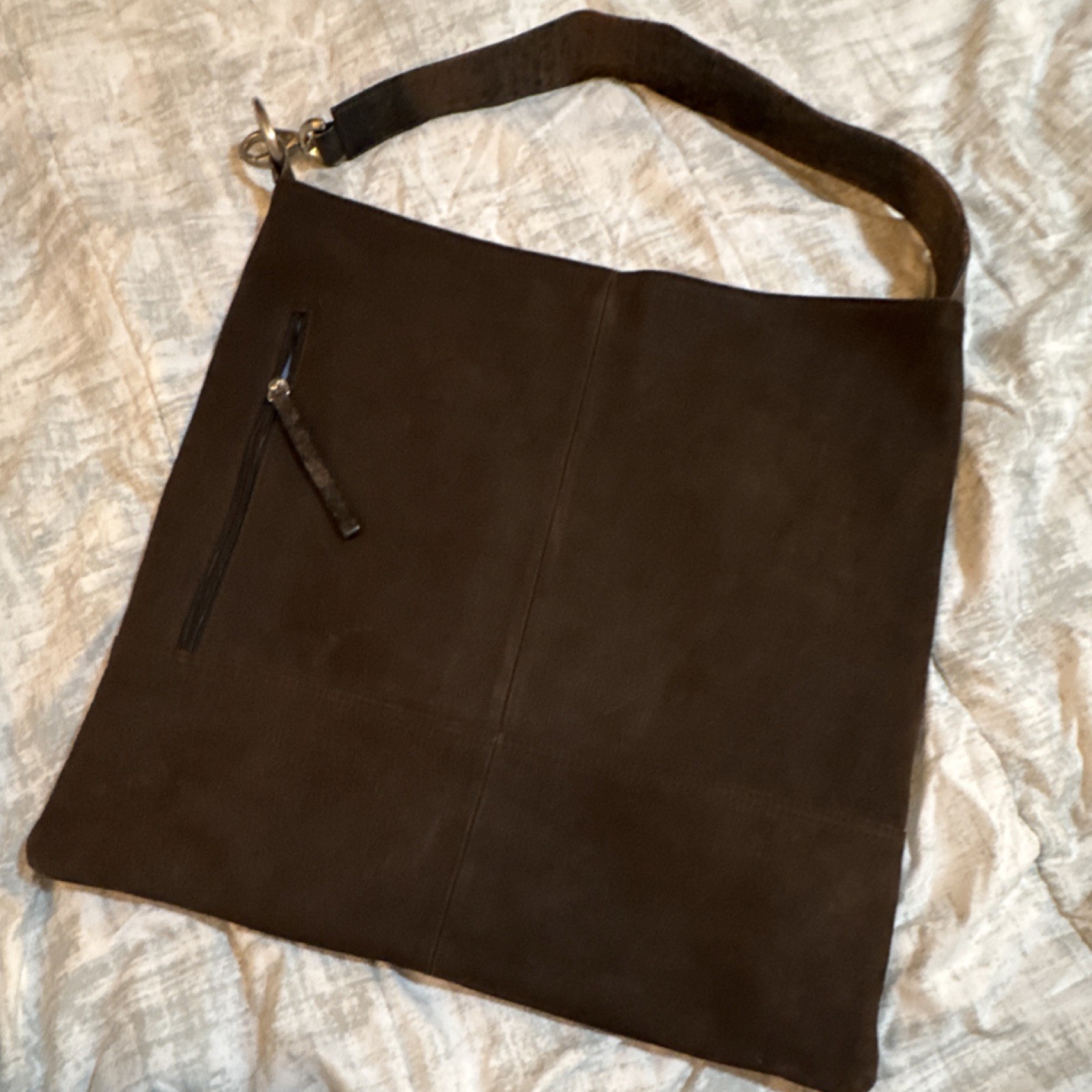 Indigo by Classic Brown Suede Shoulder Bag with Stitching Accents