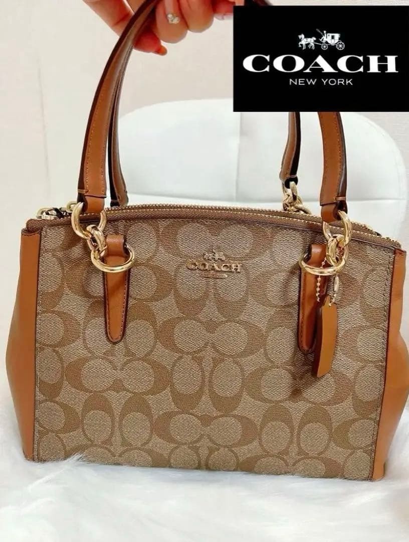Coach 2Way Signature Ꮮ1677-F58290 Shoulder Bag PVC Brown Authentic F060114