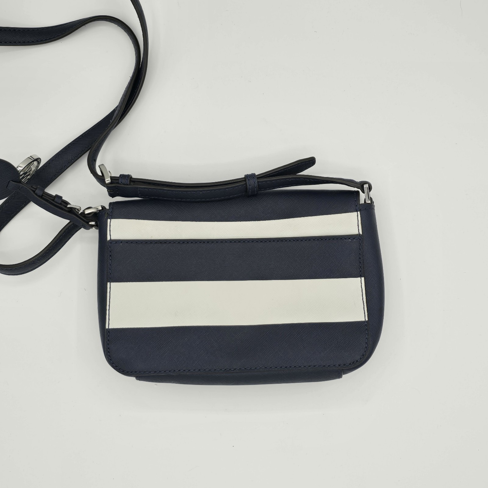 Michael Kors Greenwich Crossbody Navy & White Stripe Leather Handbag